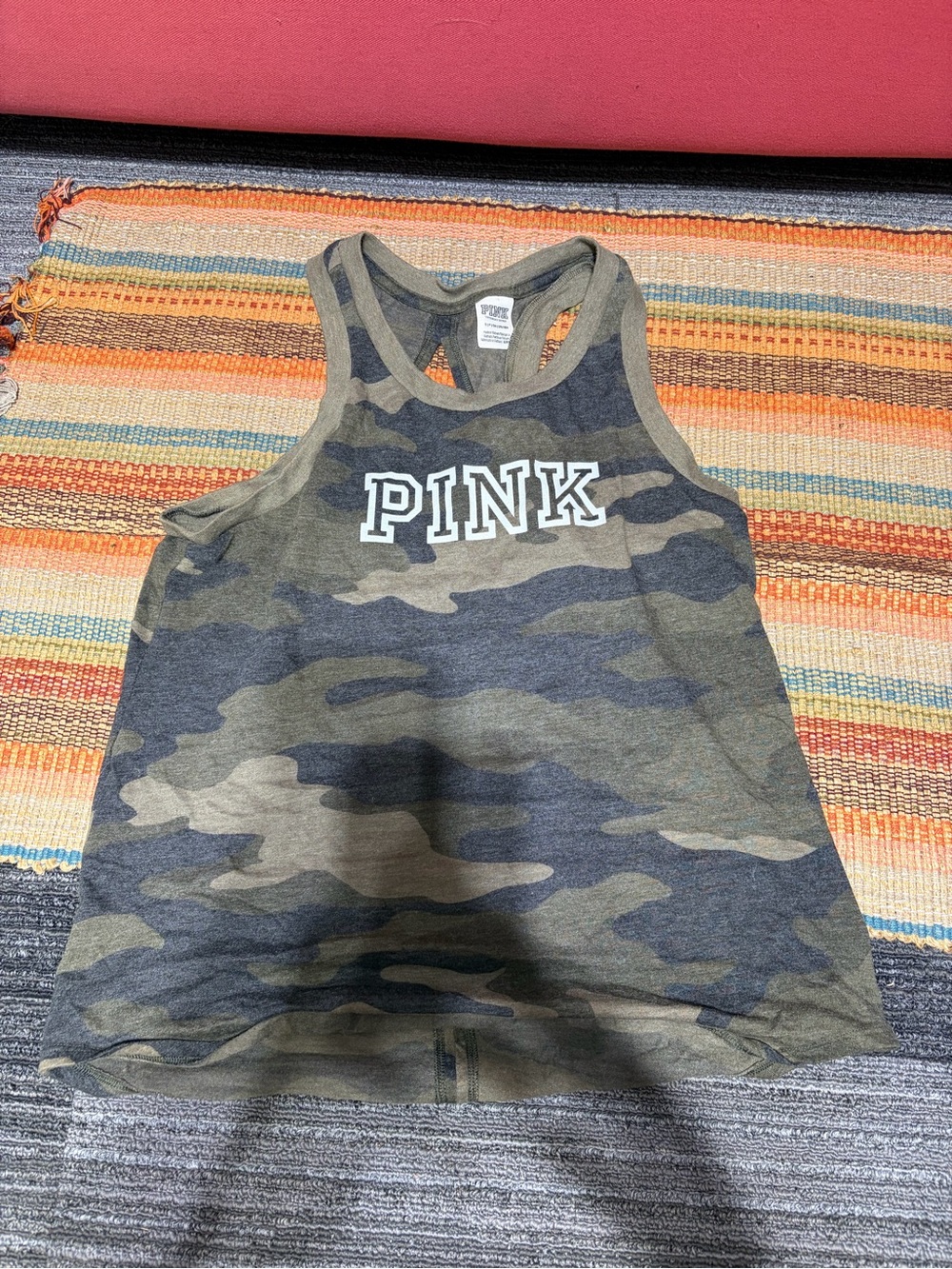 PINK Victoria's Secret Olive Green Camo Racerback Tank